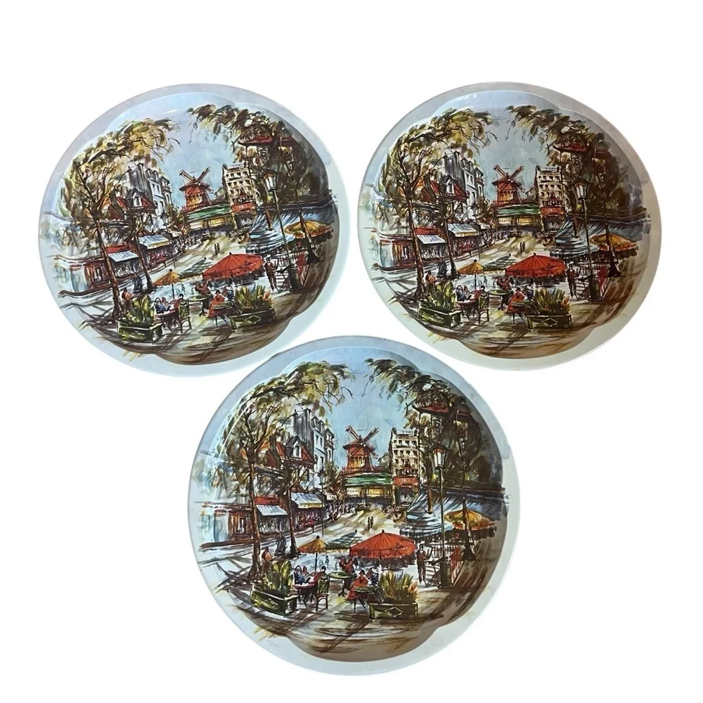 THREE Unused Daher 1971 Decorated Tray Moulin Rouge Paris France Made In England